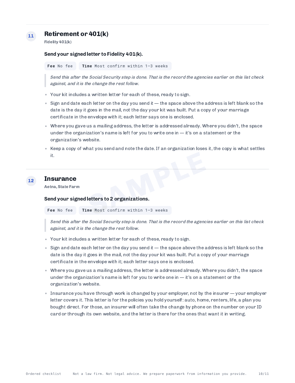 Page 10 of 11 — the ordered checklist, prepared for Rosa Cantu Okonkwo. Sample.