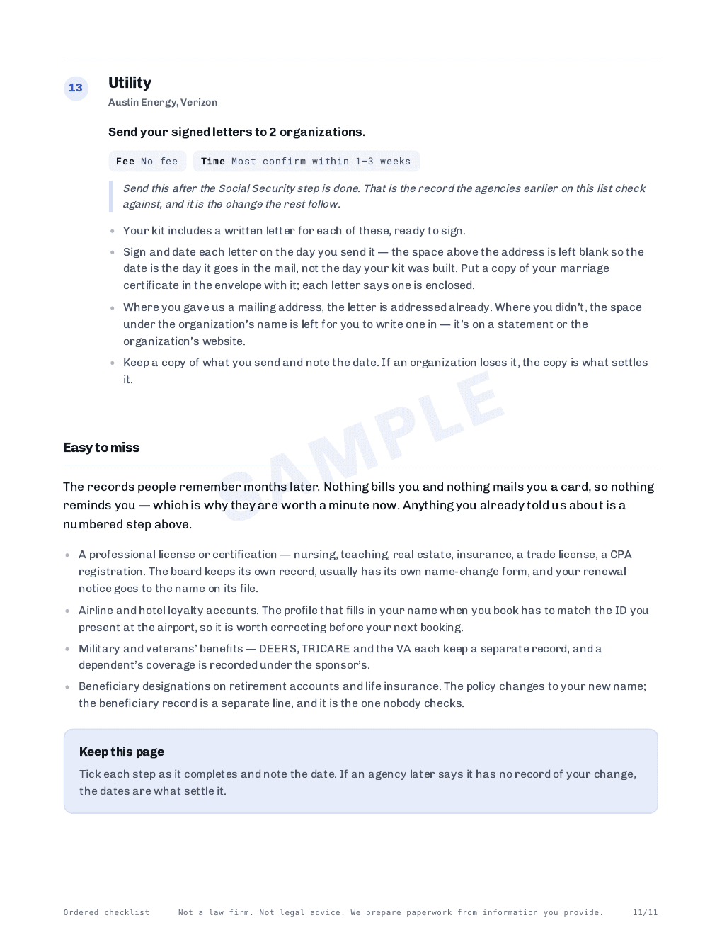 Page 11 of 11 — the ordered checklist, prepared for Rosa Cantu Okonkwo. Sample.