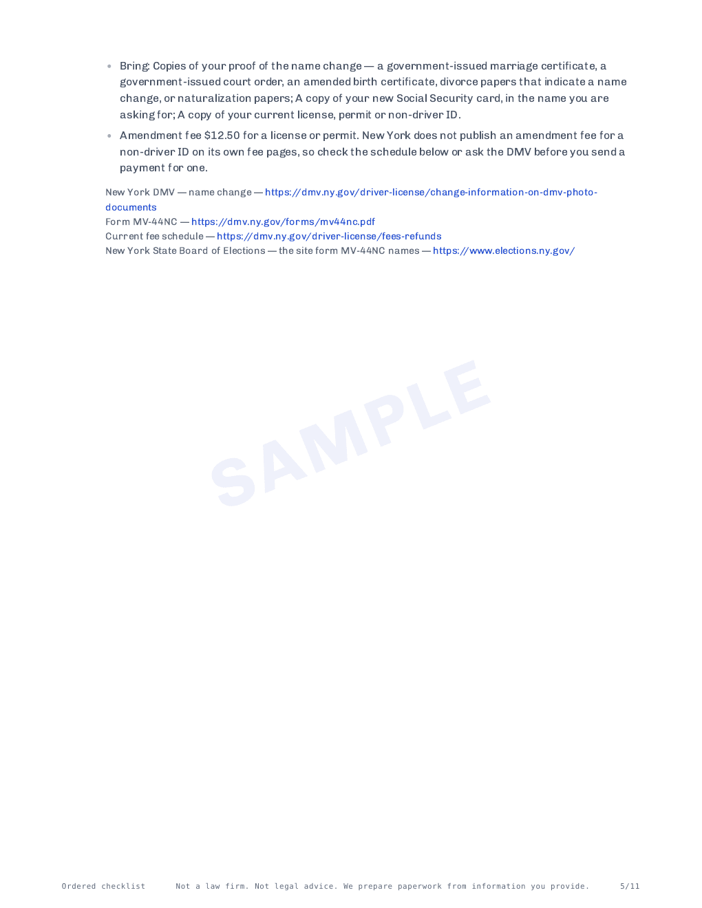Page 5 of 11 — the ordered checklist, prepared for Rosa Cantu Okonkwo. Sample.