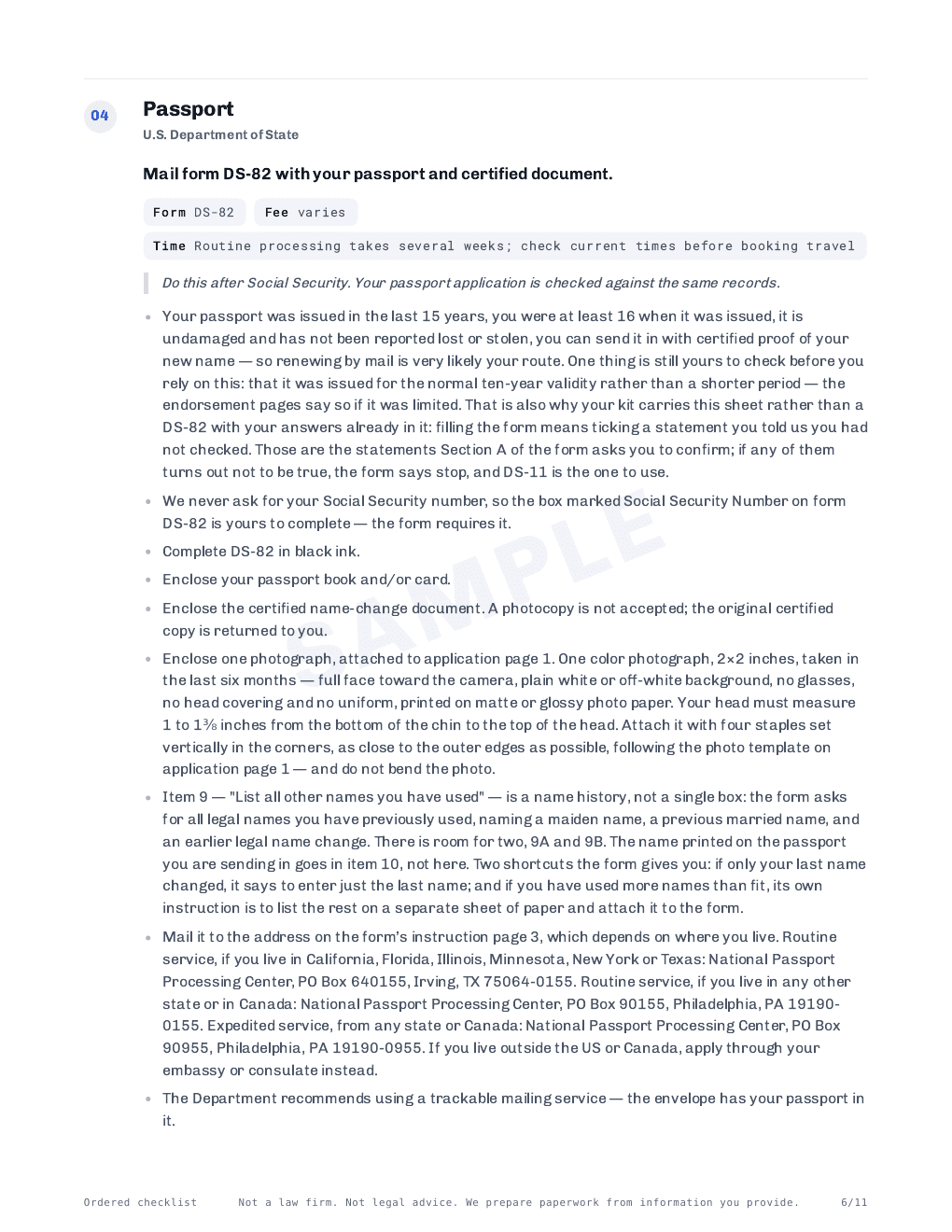 Page 6 of 11 — the ordered checklist, prepared for Rosa Cantu Okonkwo. Sample.