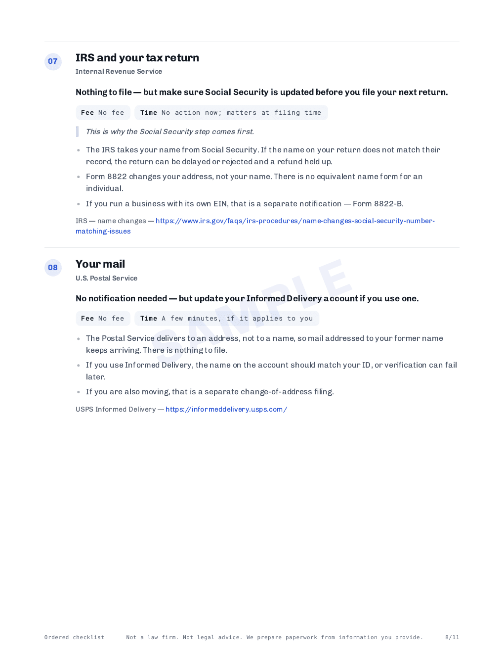 Page 8 of 11 — the ordered checklist, prepared for Rosa Cantu Okonkwo. Sample.
